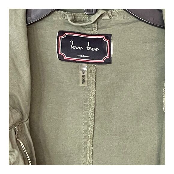 Love Tree Women’s Medium Olive Green Cinch Waist Cargo Utility Jacket w/ Hood - Picture 6 of 10